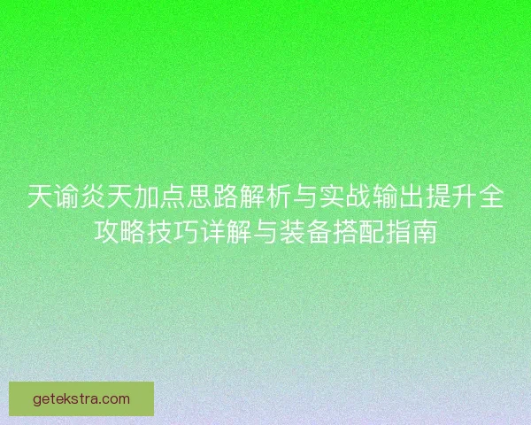 天谕炎天加点思路解析与实战输出提升全攻略技巧详解与装备搭配指南